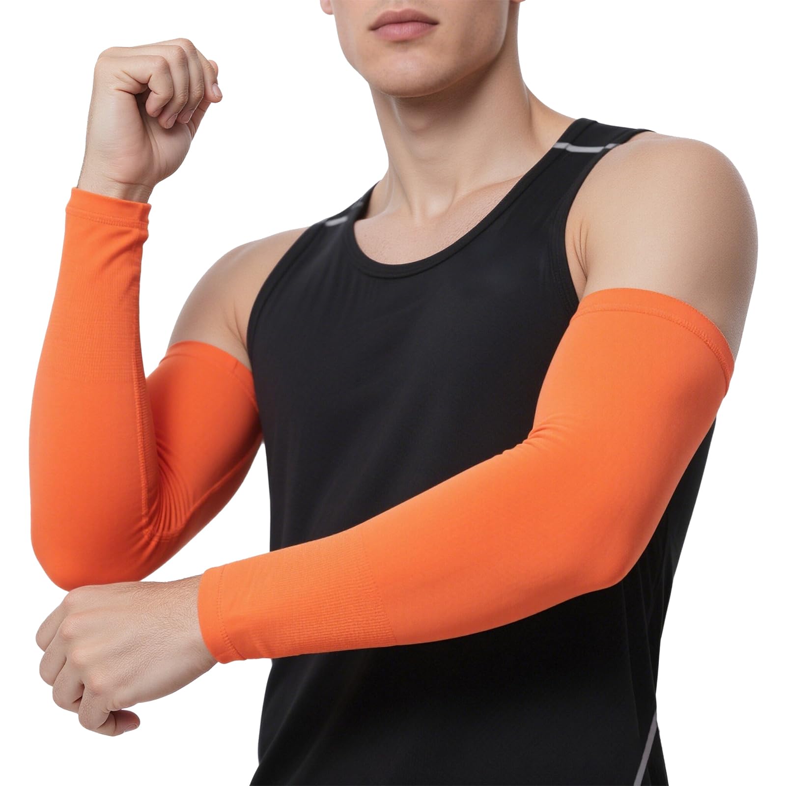TOPTIE 1 Pair Arm Sleeves for Men Women, Arm Compression Sleeve for Football, Basketball & Volleyball-1 Pair Orange