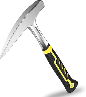 22oz Rock Pick Hammer – One-Piece Forged Geology Hammer with Pointed Tip & Anti-Vibration Grip – Ideal for Rockhounding, Fossil Hunting, and Masonry Work