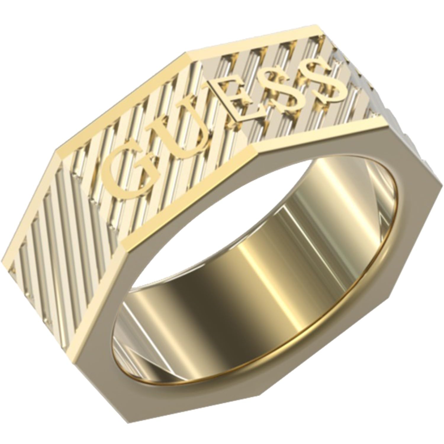 Guess Colección BOND STREET. Anillo de acero inoxidable para hombre, dorado, el regalo para hombres con estilo.