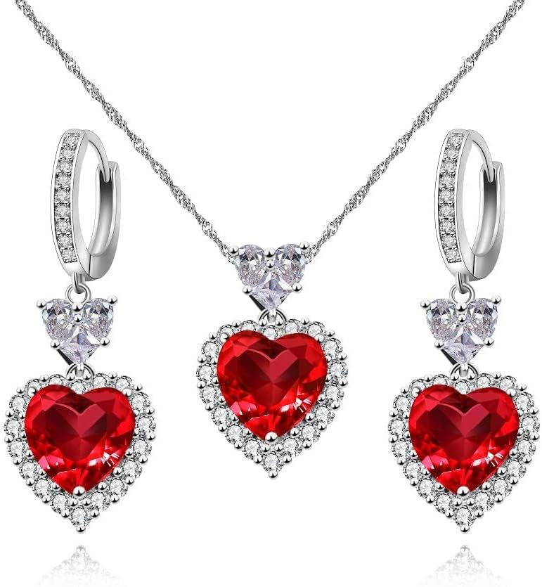 Uloveido Light Blue Heart Pendant Necklace and Drop Earrings Jewelry Set for Women, Fashion Cubic Zirconia Crystal Earrings and Necklace Set for Mom Daughter Birthday Gift Y2903 - Image 2