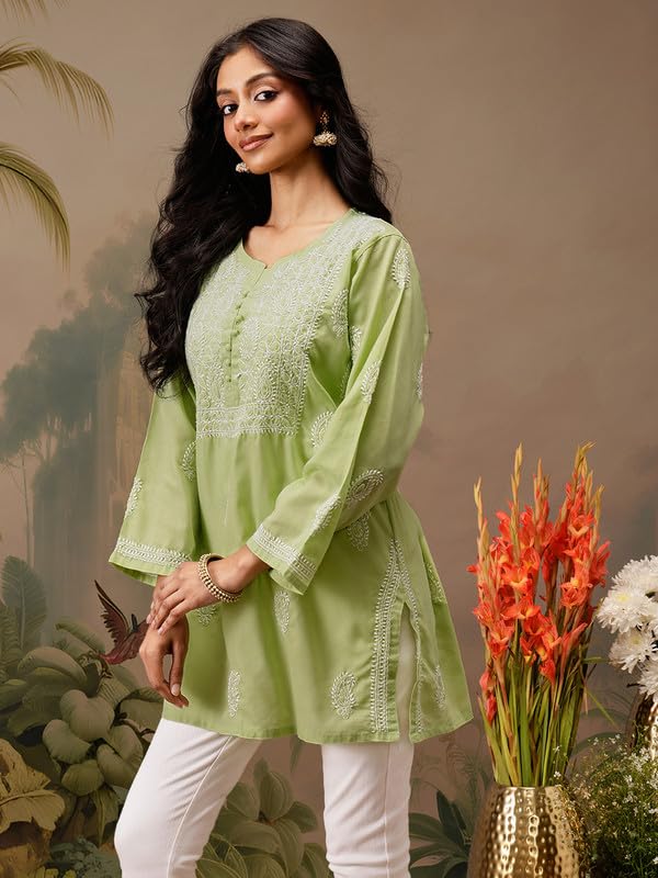 Image of Ada Hand Embroidered Lucknowi Chikankari Cotton Top for Women A911459