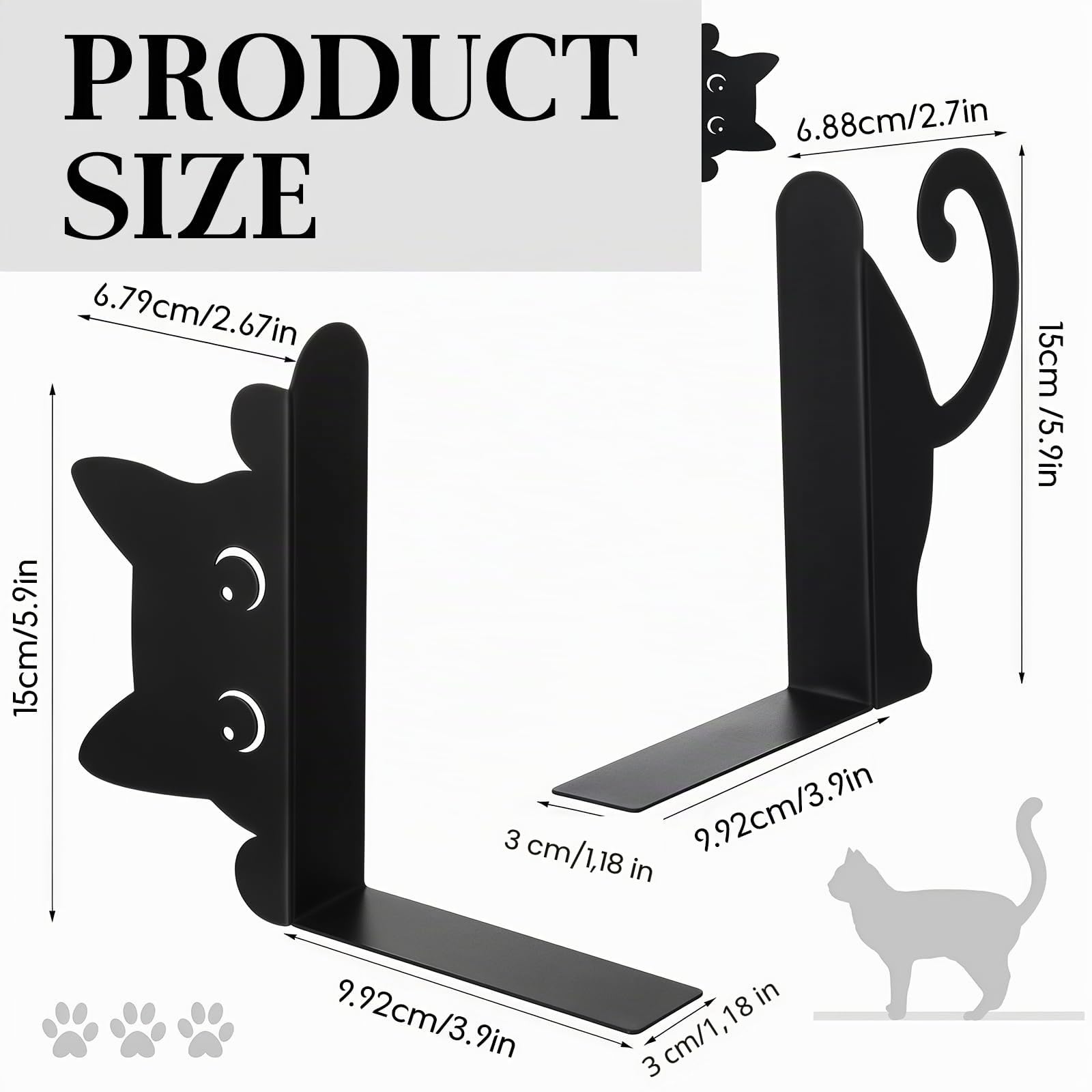 Gatto Curioso Fermalibri in Metallo 2 Stili Decorativi per Casa e Ufficio Regalo Lettori