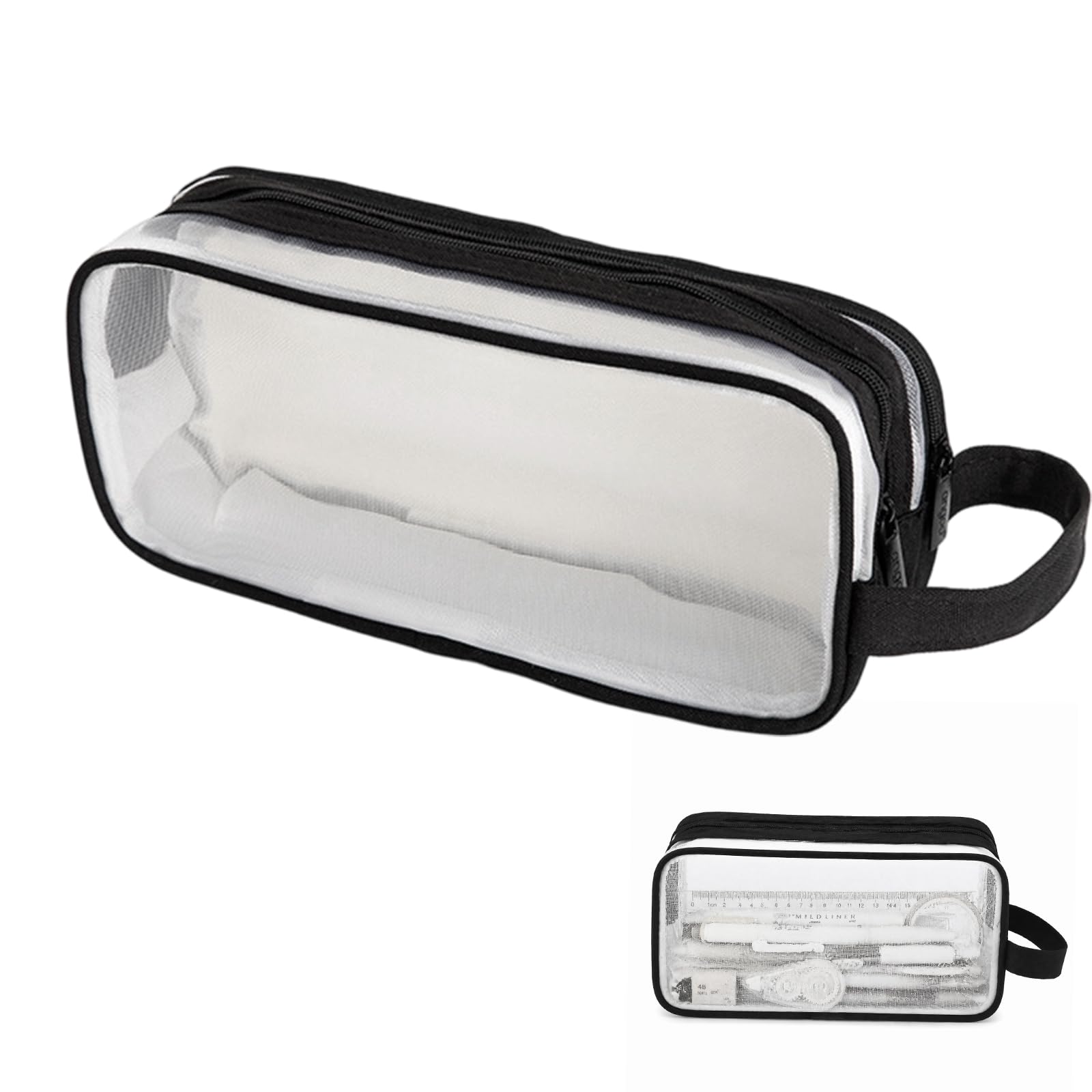 Kemay Clear Pencil Case, Large Capacity Transparent Mesh Pencil Pouch with 2 Compartments, See Through Pen Bag for Boys Girls School Office