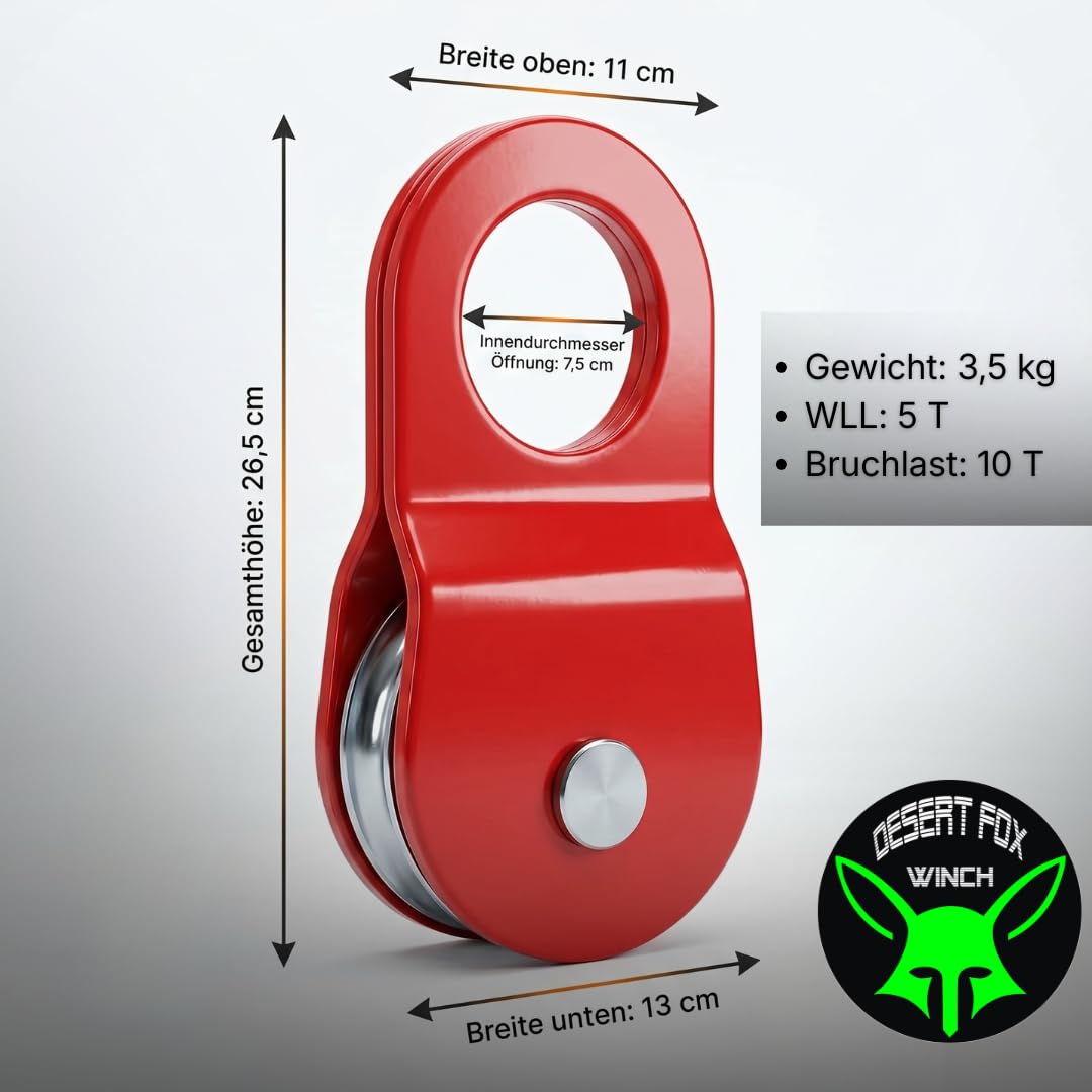 Umlenkrolle 10 t Bruchlast – Für Stahl- & Kunststoffseile bis 15 mm – Seilrolle für Seilwinden, Offroad, Forst & Recovery – Robuste Umlenkung für kontrollierte Bergungen