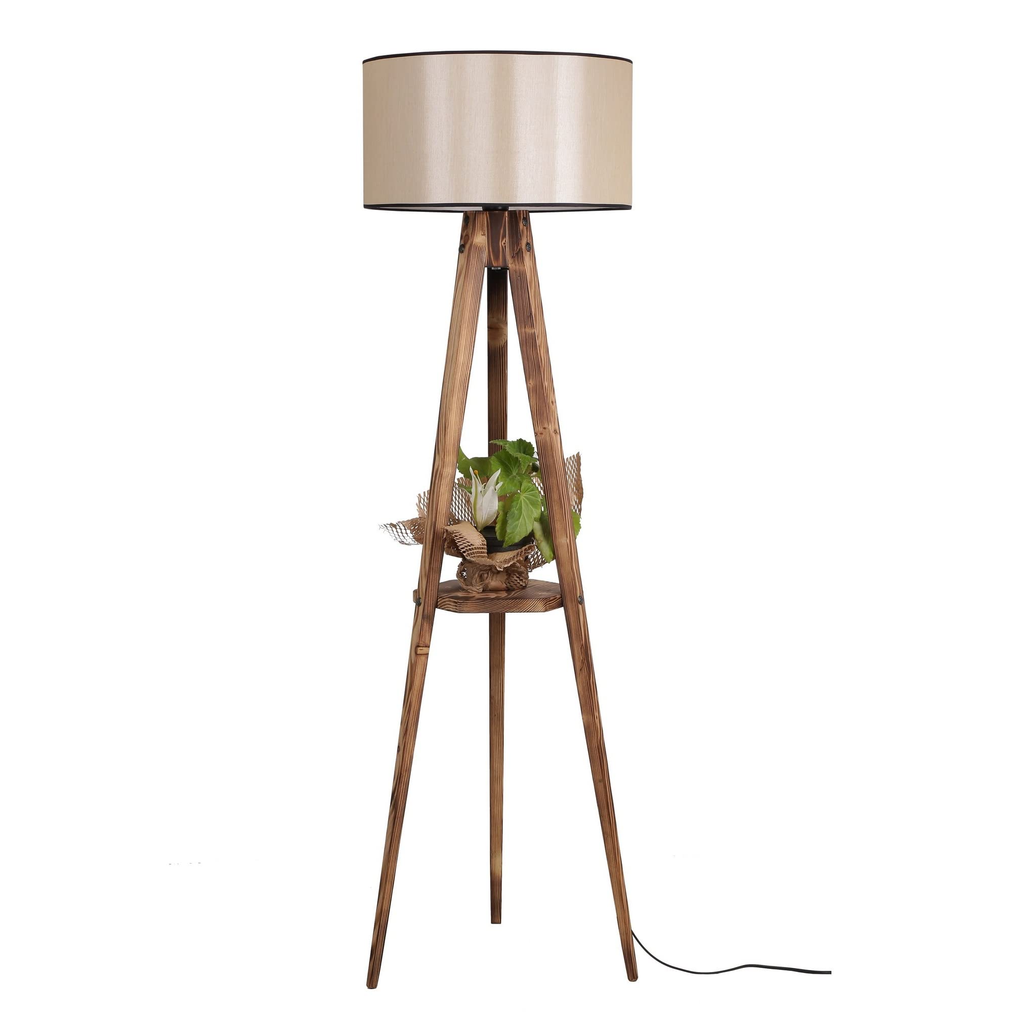 LÁMPARA DE PIE CON MADERA PANTALLA ANCHA, BEIGE, COLECCIÓN TANGANICA, 45X45X153, CASQUILLO E 27 MAX 60 W