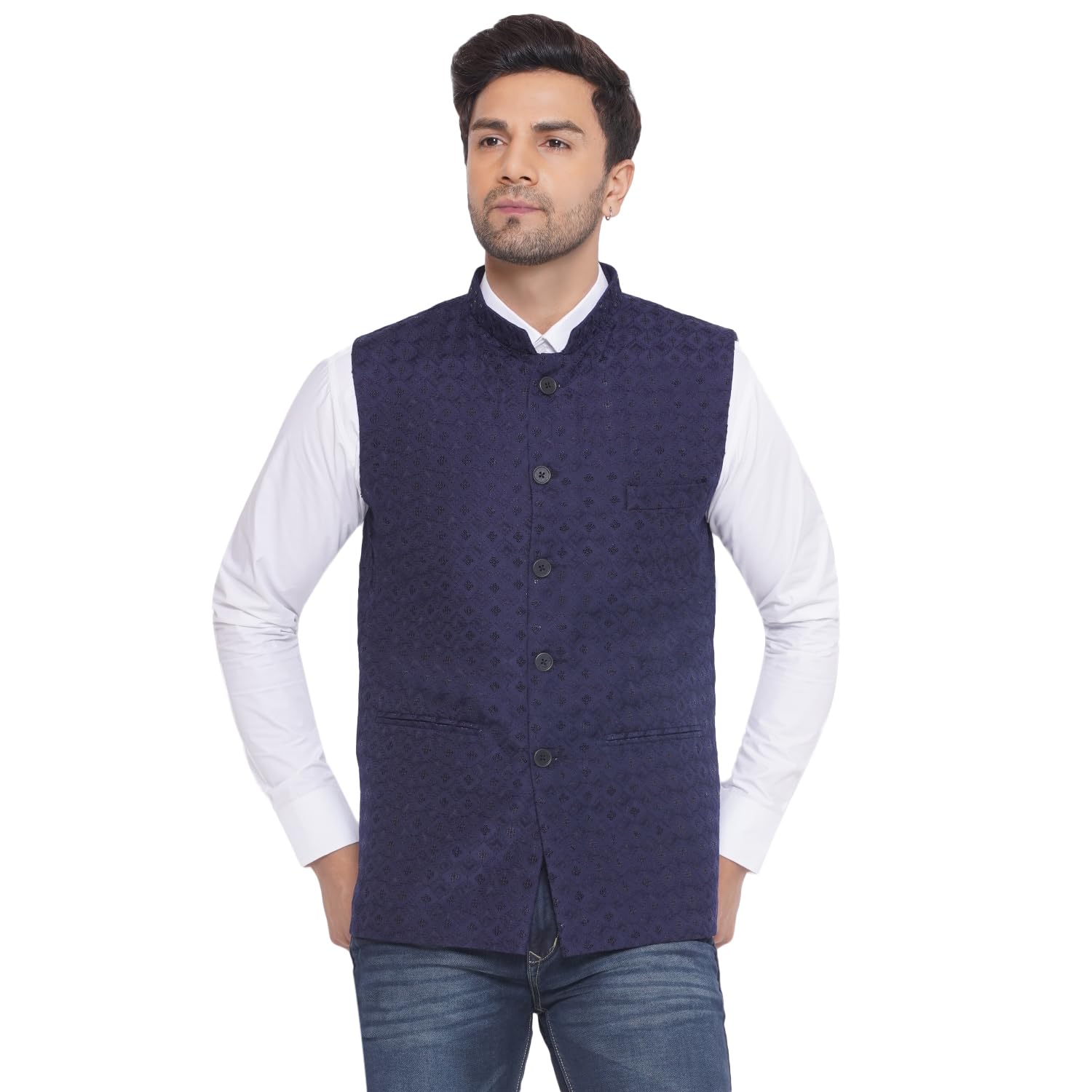 Rayon Sequence Nehru Jacket for Men (Blue)-image-4