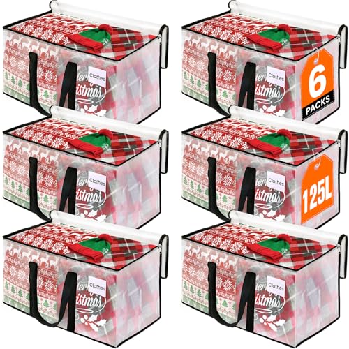 Image of RoomHacks Moving Bags, Heavy Duty Large Storage Bags, 125L, 6 Pack, Clear