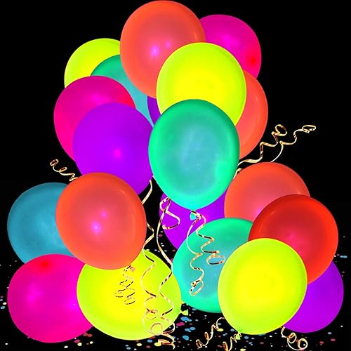Miniatura 8 de 110 globos de neón UV que brillan en la oscuridad, suministros de fiesta de luz negra para fiesta brillante, helio, globos fluorescentes de neón