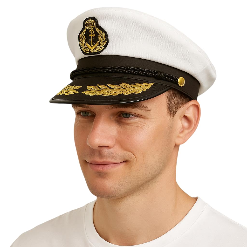 labreeze Men’s Navy Captain Hat – Adult Sailor Boat Ship Captain Fancy Dress Costume Accessory for Parties, Halloween, Role Play & Nautical Events