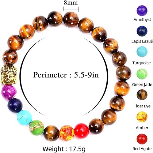 Miniatura 3 de Brazalete GelConnie de piedras de lava, 7 chakras, 0.32 pulgadas, piedra natural, para curación, alivio del estrés, yoga, ansiedad, aromaterapia,