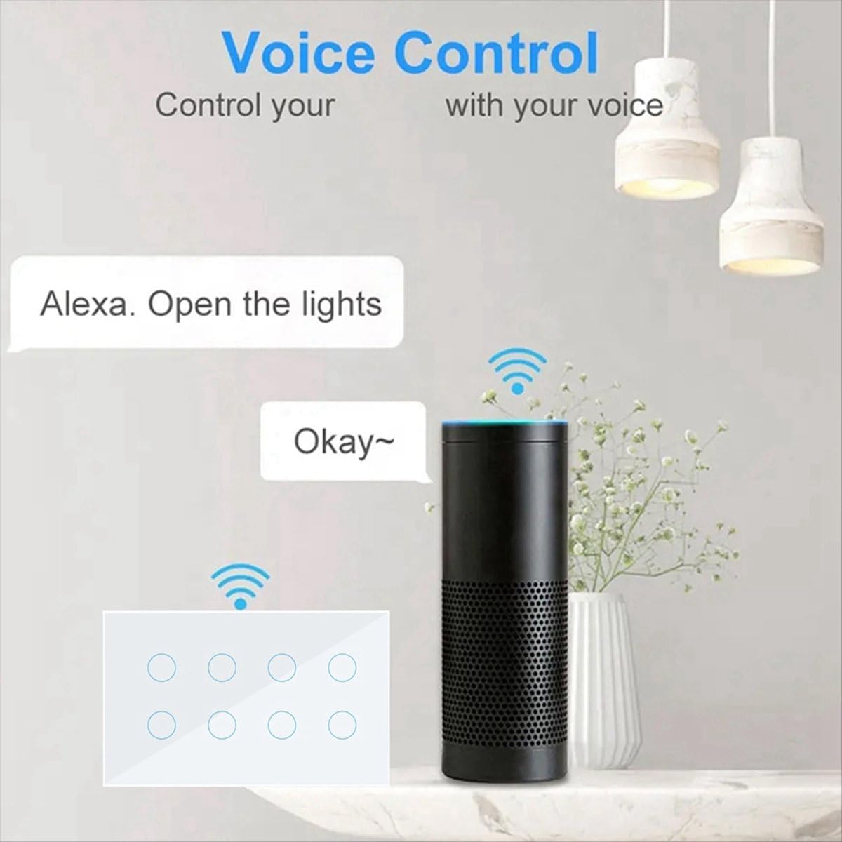 Interruptor de pared inteligente WiFi con interruptor de pared panel de vidrio Tuya Life de 10 bandas para Alexa Home blanco