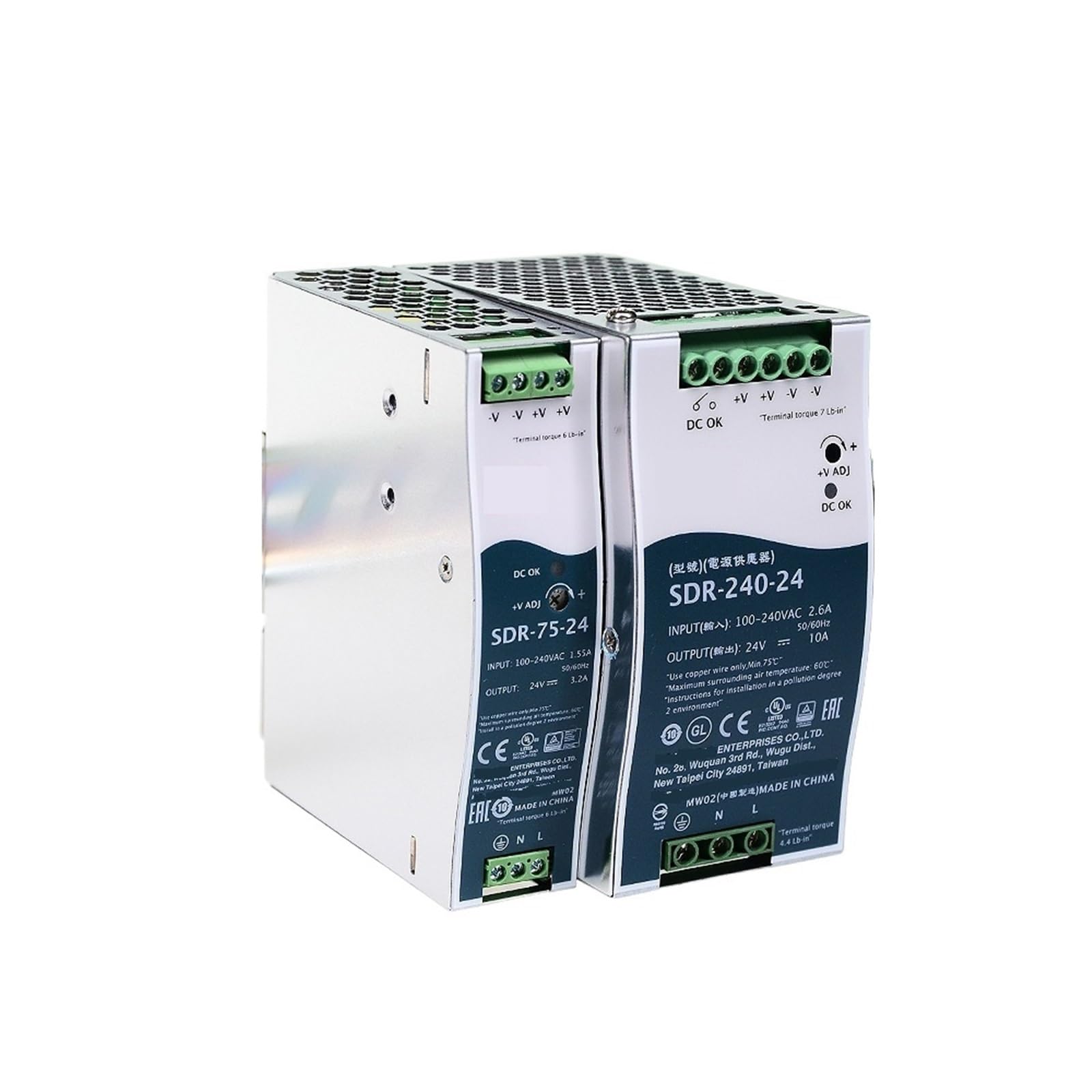 Mean Well SDR-75/120/240/480/960W 88-264V AC Single Output Din Rail Switching Power Supply with PFC 1Pcs(12V,SDR-75)