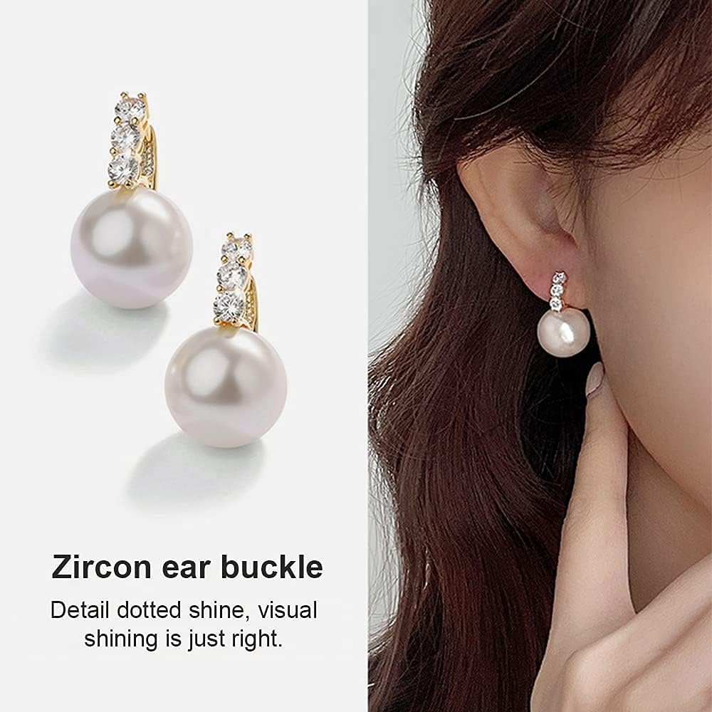 Pearl Earrings for Women 14K Gold Plated Hypoallergenic Pearl Earrings 5A Cubic Zirconia Dangle Earrings Elegant Jewelry - Image 7