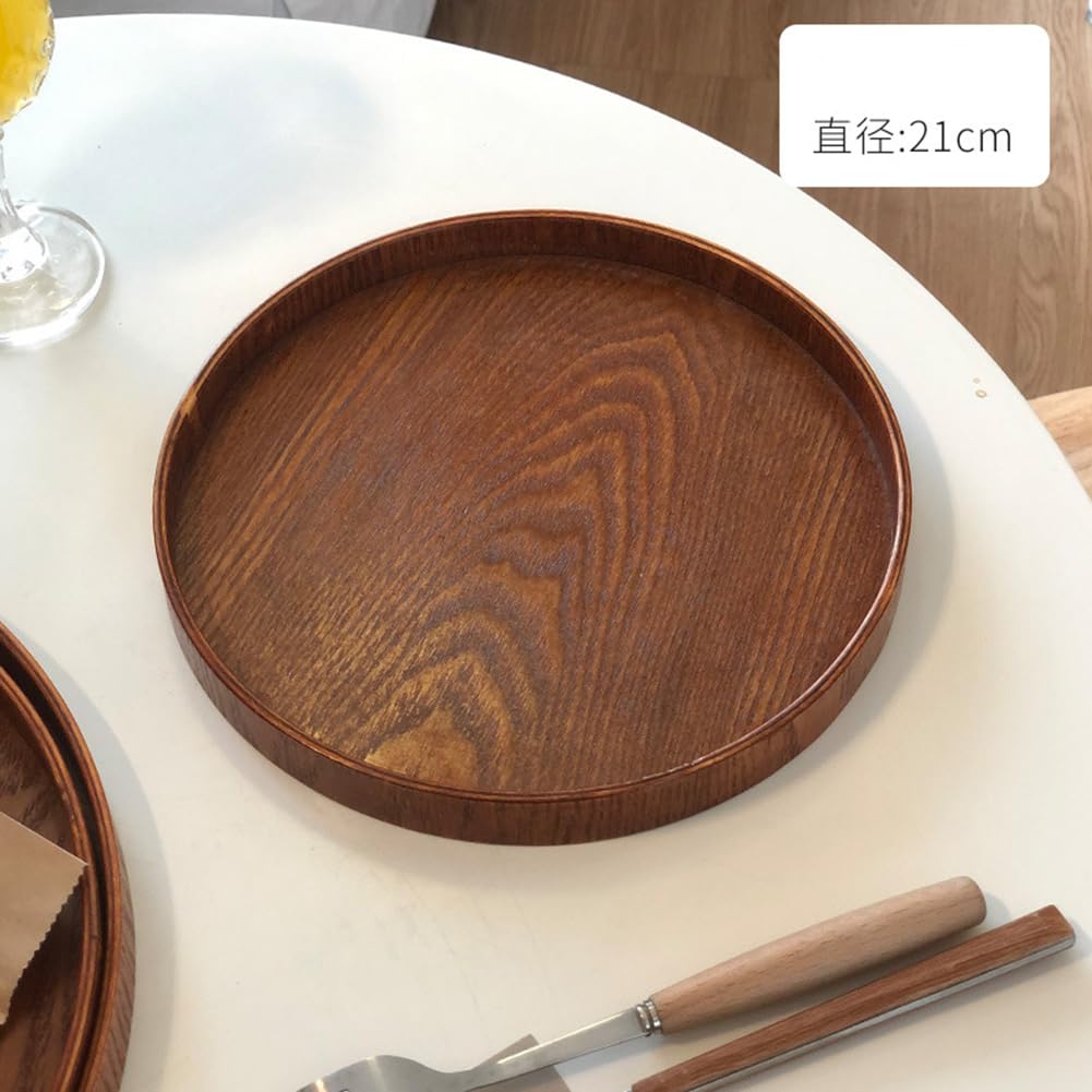 Natural Wood Round Serving Tray, Brown