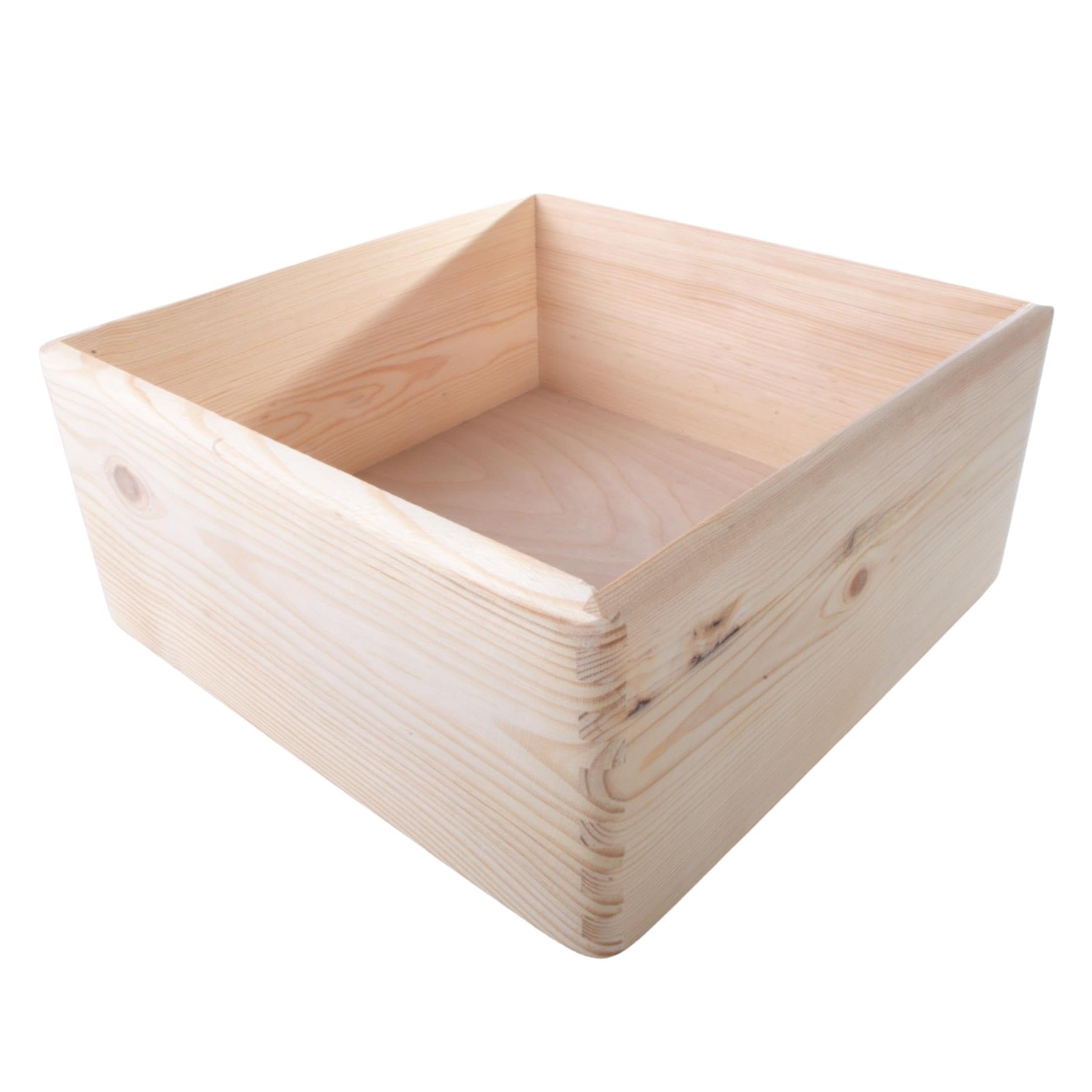 Woodeedoo Natural Large Wooden Storage Crate Box - 30X30x13cm - Open Top Square Bin Pine Basket Unpainted Organiser Wood Desk Tidy Home Kitchen Container For Diy Decoration Craft