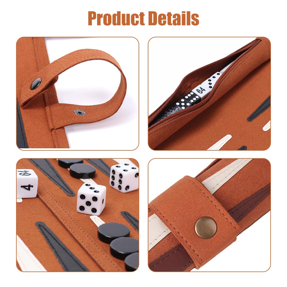 Backgammon Gioco da Tavolo, Backgammon da Viaggio, Back Gammon in Pelle, Portatili Gioco da Tavolo, Avvolgibile, Regalo Perfetto per Gli Amanti dei Viaggi, del Campeggio e Dei Picnic, 25x35cm