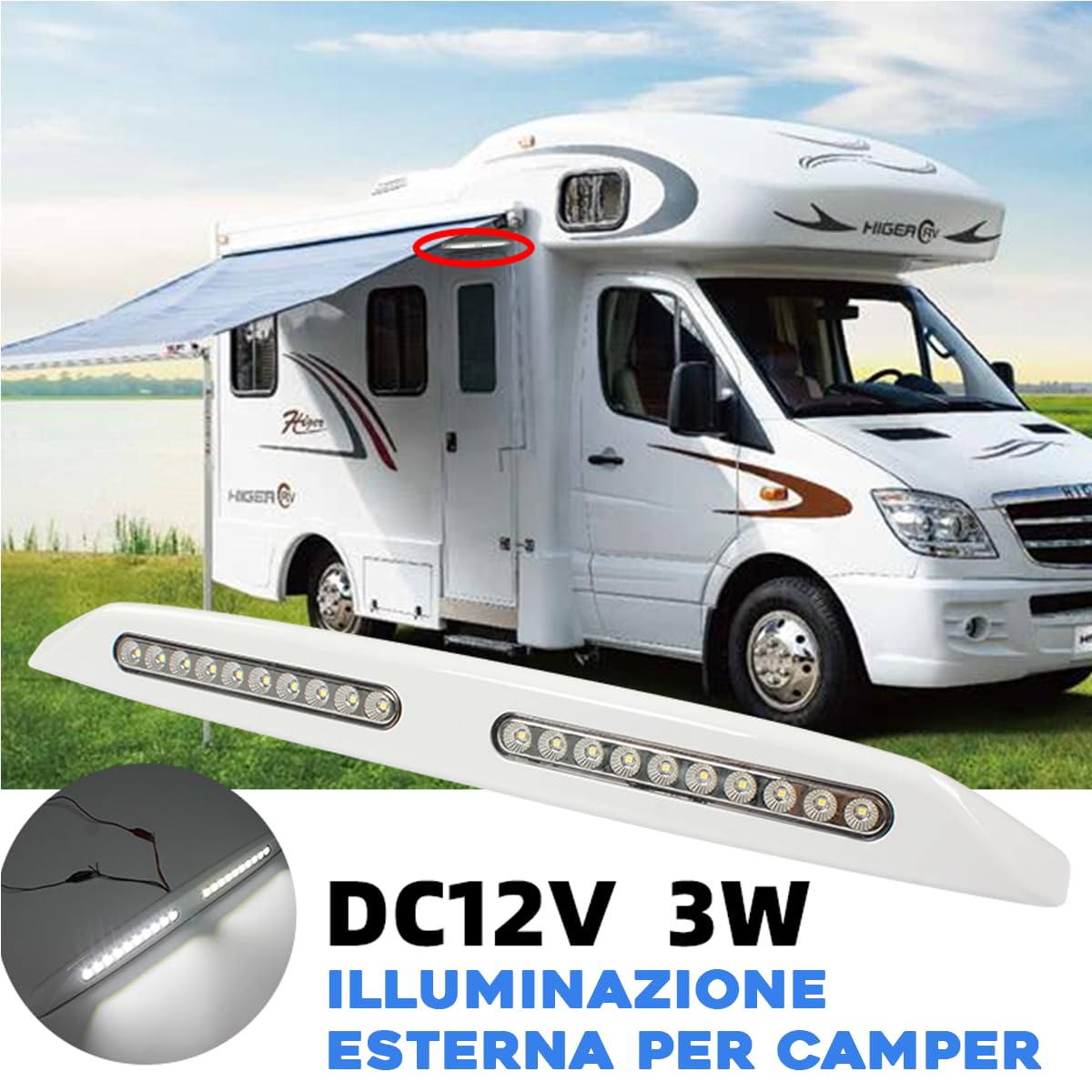 Barra Luminosa per 20 LED Luci per Veranda Ad Alta Luminosità 12V Luci di Utilità Esterne Impermeabili per Yacht (Argento)