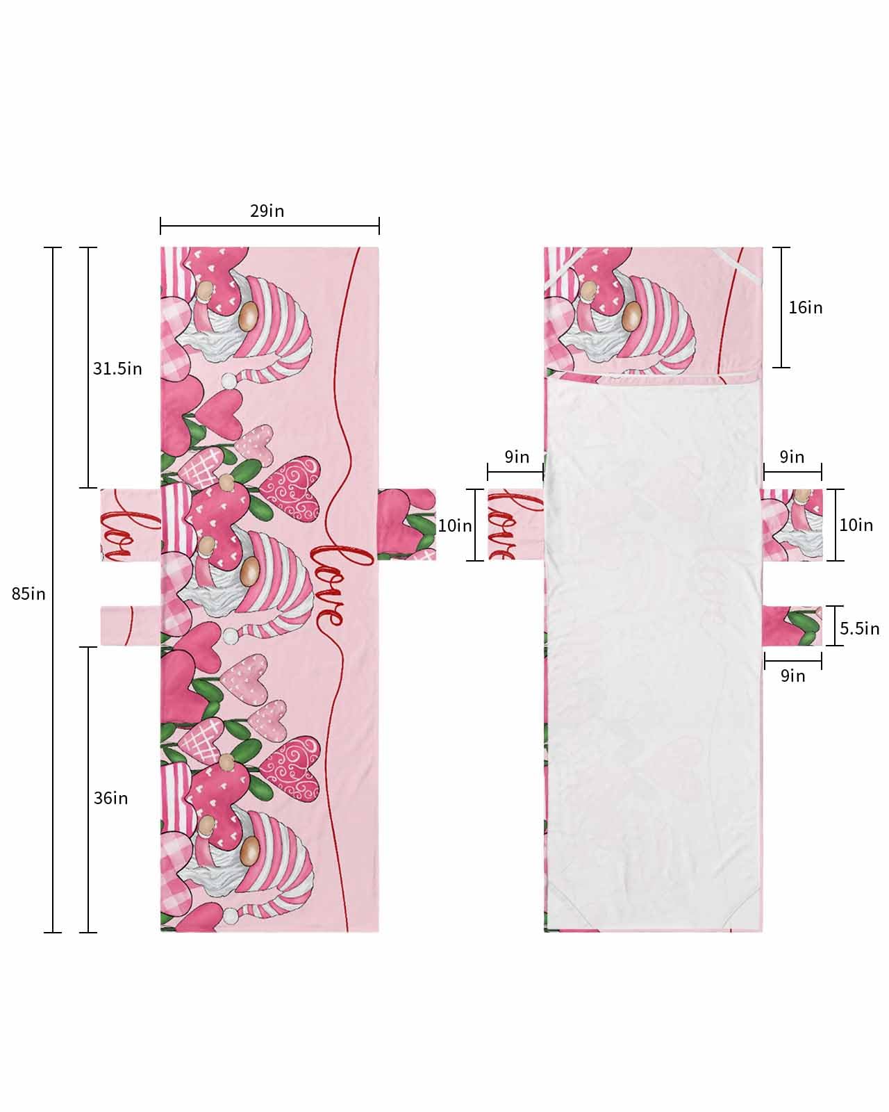 Pink Gnomes Valentine Beach Lounge Chair Towel Cover, Soft Chaise Lounge Towel with Side Pockets Patio Pool Chairs Cover for Beach/Pool Sunbathing 29x85 Love Heart Botanical Pink