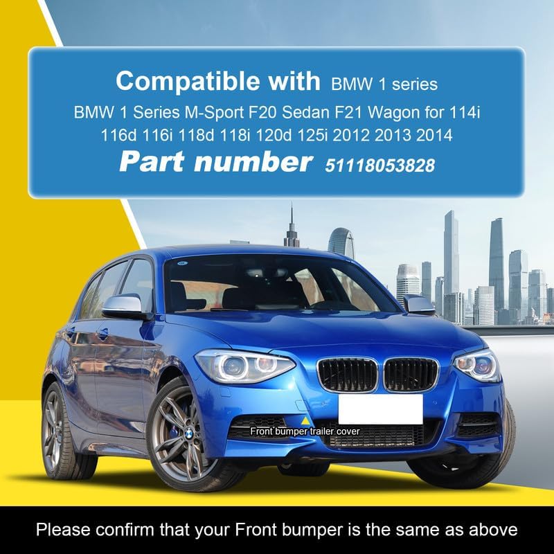 Car Front Bumper Tow Hook Cover Compatible with BMW 1 Series M-Sport F20 Sedan F21 Wagon for 114i 116d 116i 118d 118i 120d 125i 2012 2013 2014 Trailer Cover Cap 51118053828 Small Lid Towing Eye Cap