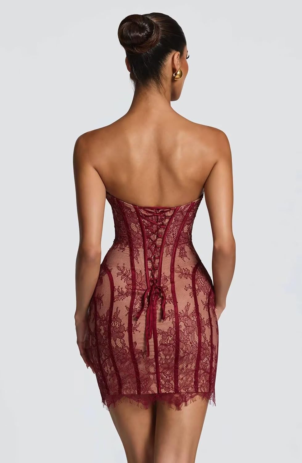 Short Floral Lace Homecoming Dresses for Women 2026 Strapless Corset Tight Mini Prom Cocktail Dress - Image 2