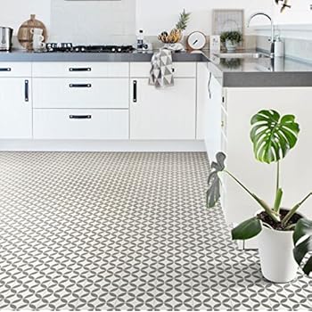 Cement Tile Effect Cushioned Sheet Vinyl Flooring, Zircon Teal Kitchen ...