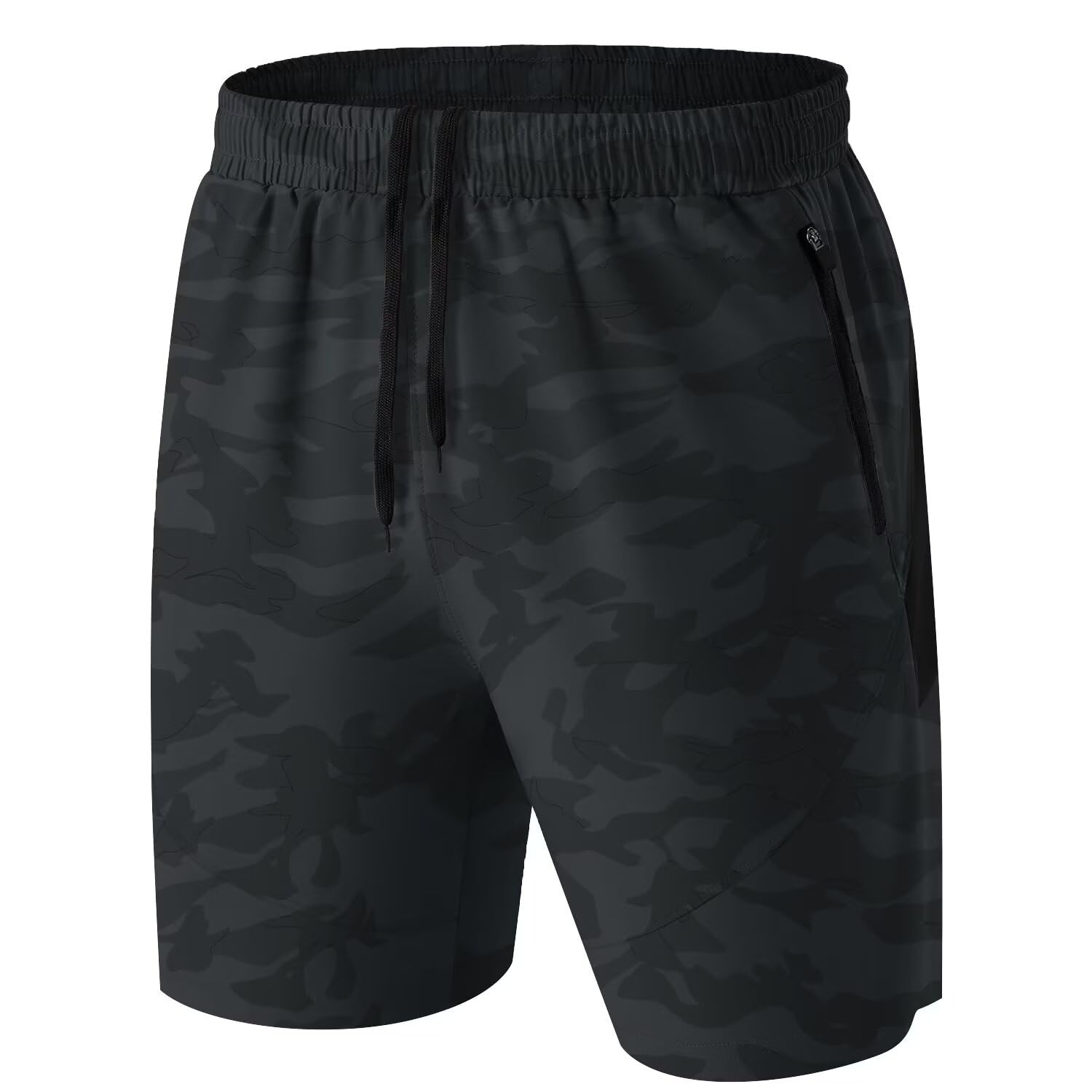 HMIYA Herren Sport Shorts Kurze Hose Schnell Trocknend Sporthose Leicht mit Reißverschlusstasche(Camo-Print,EU-M/US-S)