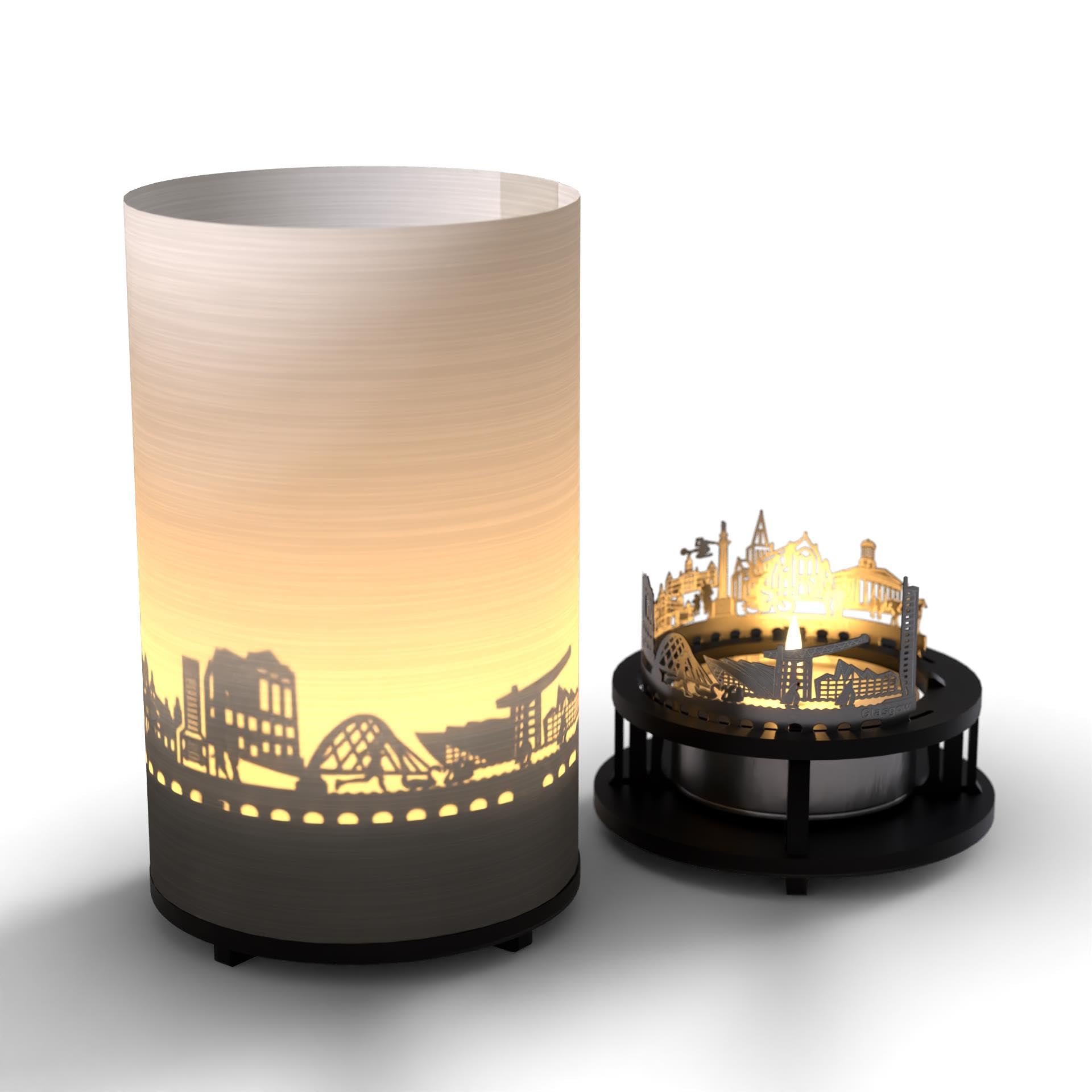 13Gramm Black, Grey Glasgow Premium Gift Box Candle - Stunning Skyline Silhouette Motif, Perfect Souvenir For Glasgow Fans, Unique Shadow Play