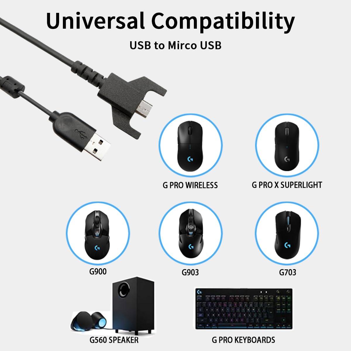 Amazon.co.jp: NoirVogel USB充電ケーブル (6フィート) Logitech G403