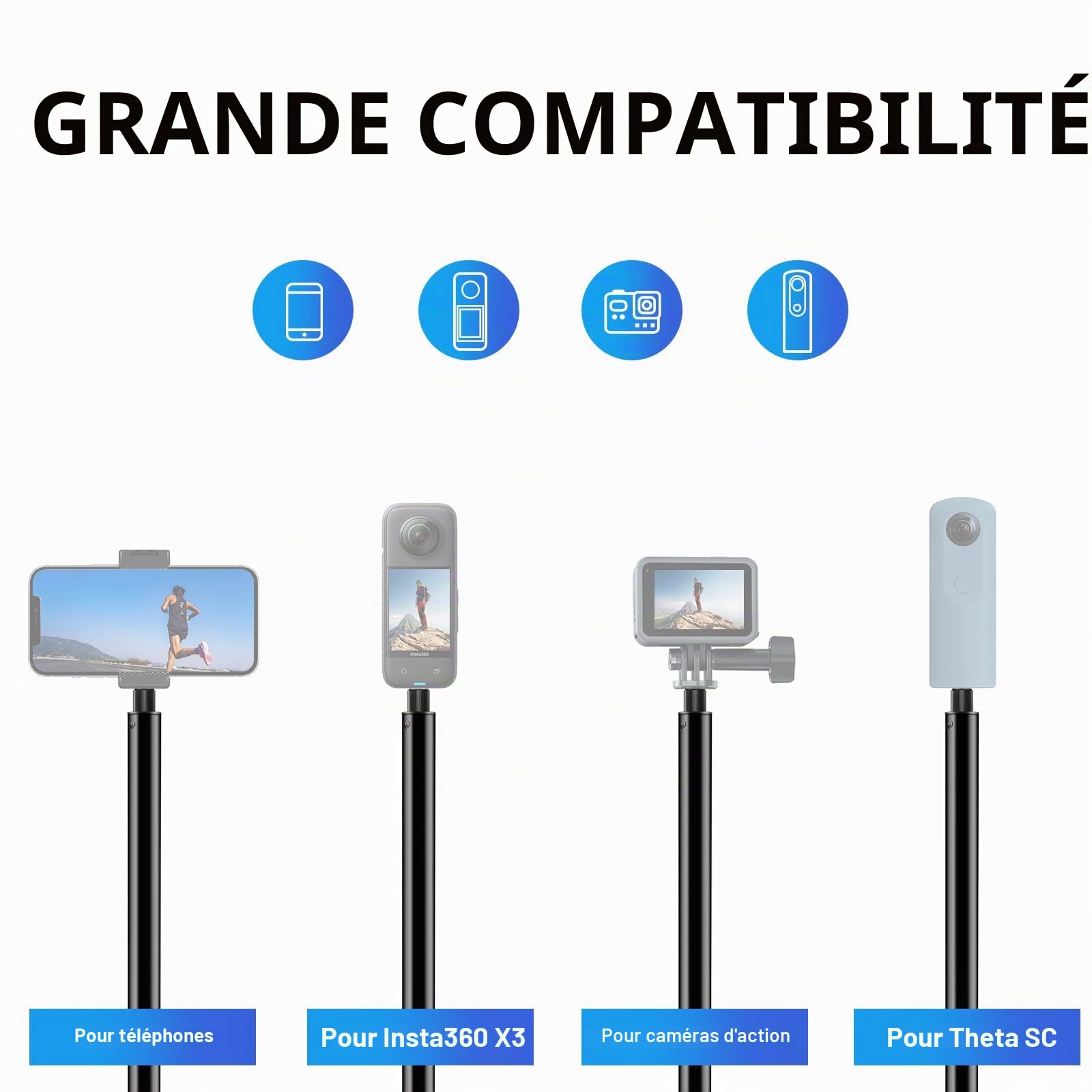 Trépied invisible pour caméra d'action pour DJI Osmo 360/insta 360, accessoires de prise de vue photographique pour Insta360 X4 Air X3 One RS X5 4 et plus encore