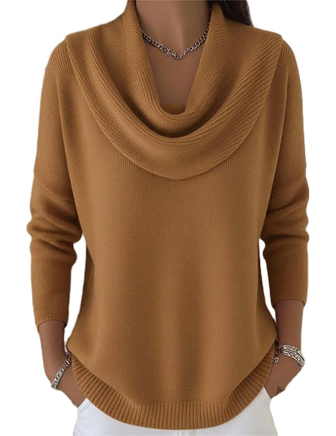 Ladies Sweater Womens Pullover Sweaters Soft Casual Long Sleeved Knitted Tops with Ruffled Collars Warm Sweater for Women