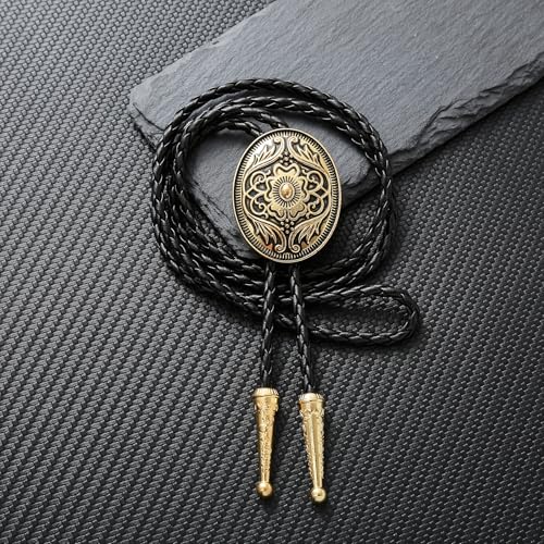 Image of GelConnie Floral Bolo Tie for Men Womens Bolo Tie Necklace Native American Black Men's Bolo Ties Western Cowboy Bolero Ties