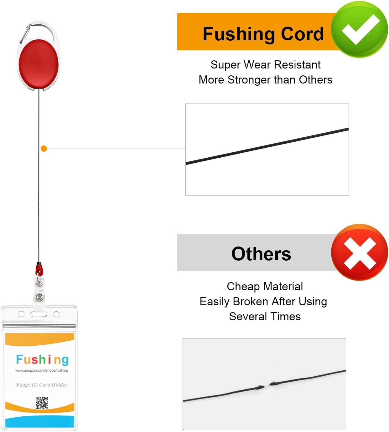 Fushing 20Pcs Retractable ID Badge Holders ID Badge Reels with Clip Retractable Badge Holders for Office Worker Doctor Nurse (Red)