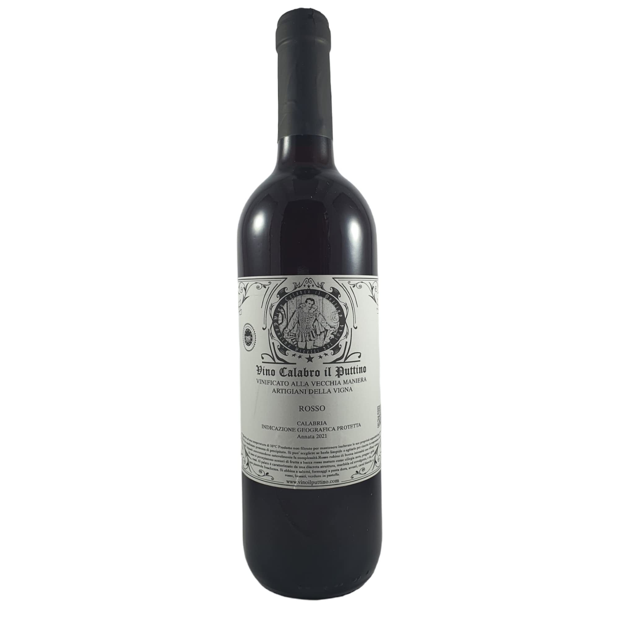 Vino Calabro il Puttino | Rosso IGP Calabria | lenta evoluzione | Bottiglia da 750 ml | Cantina Virelli | Cutro | Non filtrato | Artigianale (24 Bottiglie IGP Calabria)