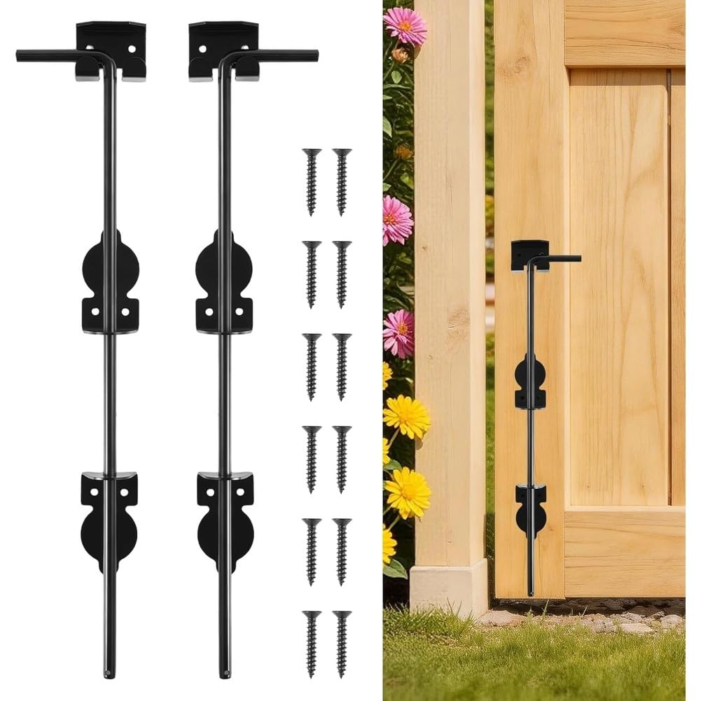 Aundhegrtt Black 2Pack Cane Bolt Heavy Duty Drop Rod 24" Gate Stopper Hardware Gate Ground Latchs Wooden Fences Metal Holding Gate To The Ground