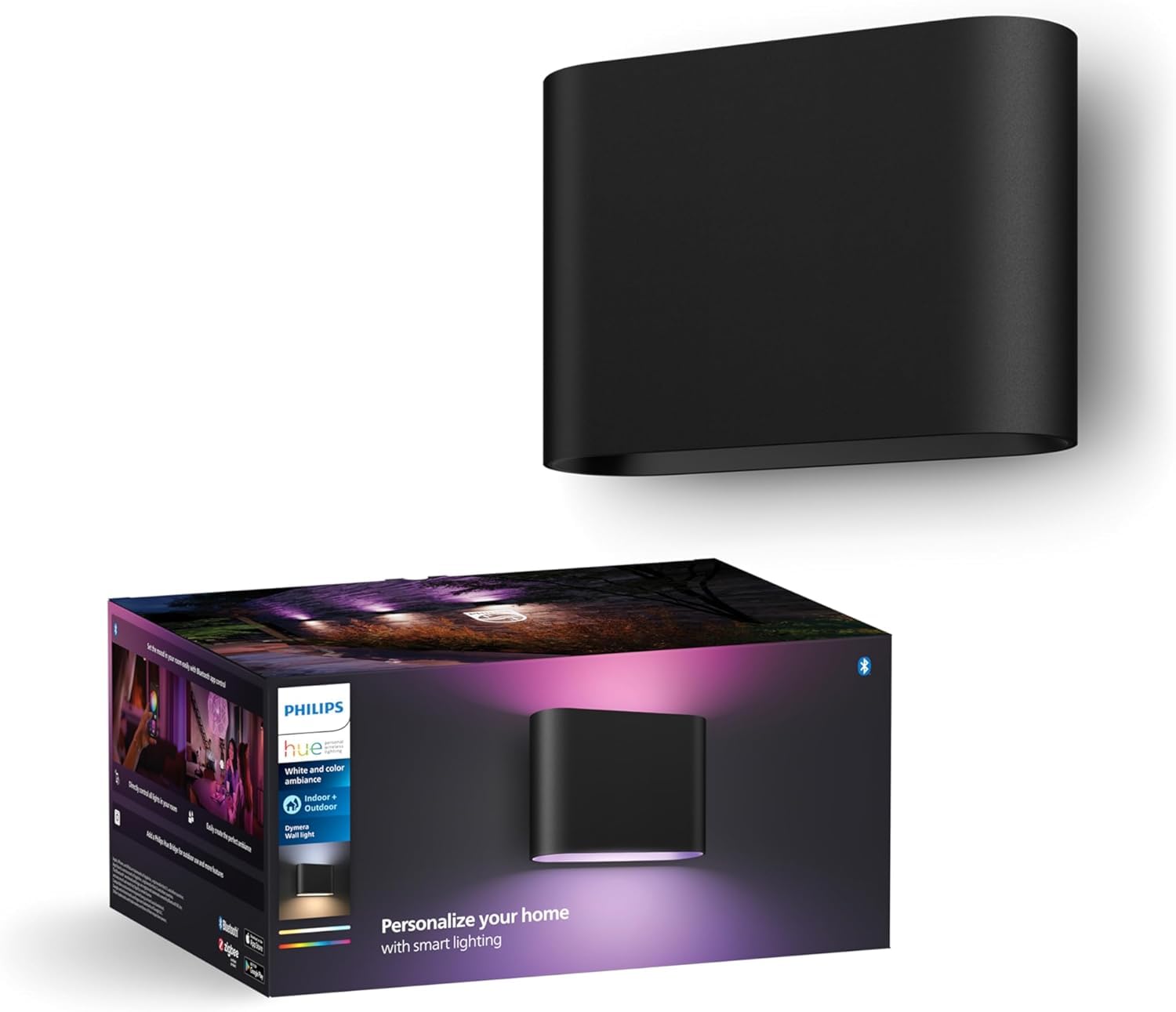 Philips Hue Dymera - Aplique de pared inteligente interior y exterior, luz led blanca y de color, requiere Hue Bridge para uso en exteriores, control por voz con Alexa, Apple Home y Google Assistant