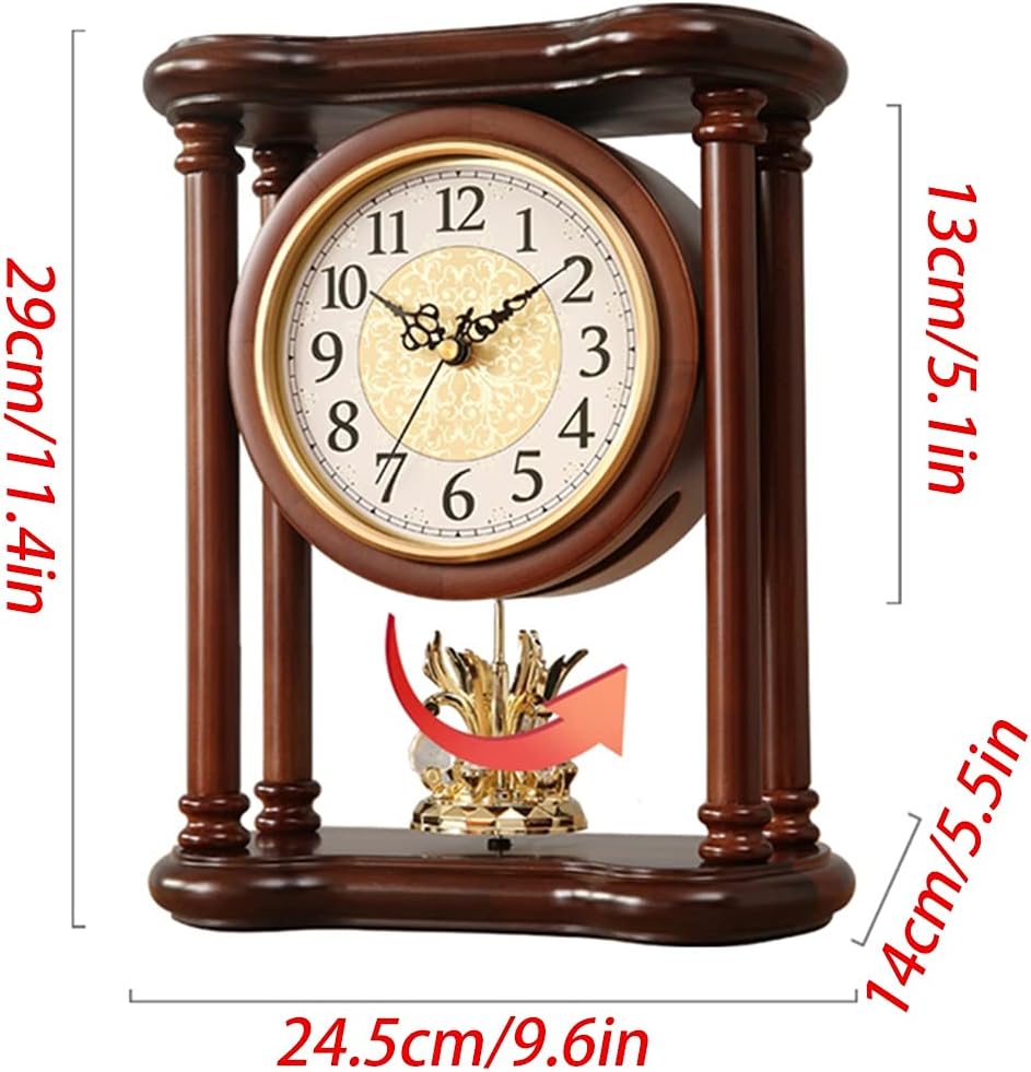 Decorative Wood Mantel Clocks Silent Mantle Clock for Living Room Battery Operated Mantle Clock for Fireplace Mantel, Office, Desk Clock