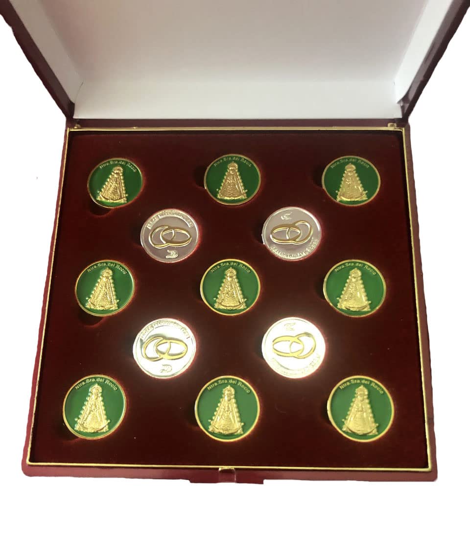 Arras de la Virgen del Rocio Tricolor Personalizadas con Bandeja Convertible en Placa de Recuerdo y llevanza de Alianzas para Bodas y Enlaces.