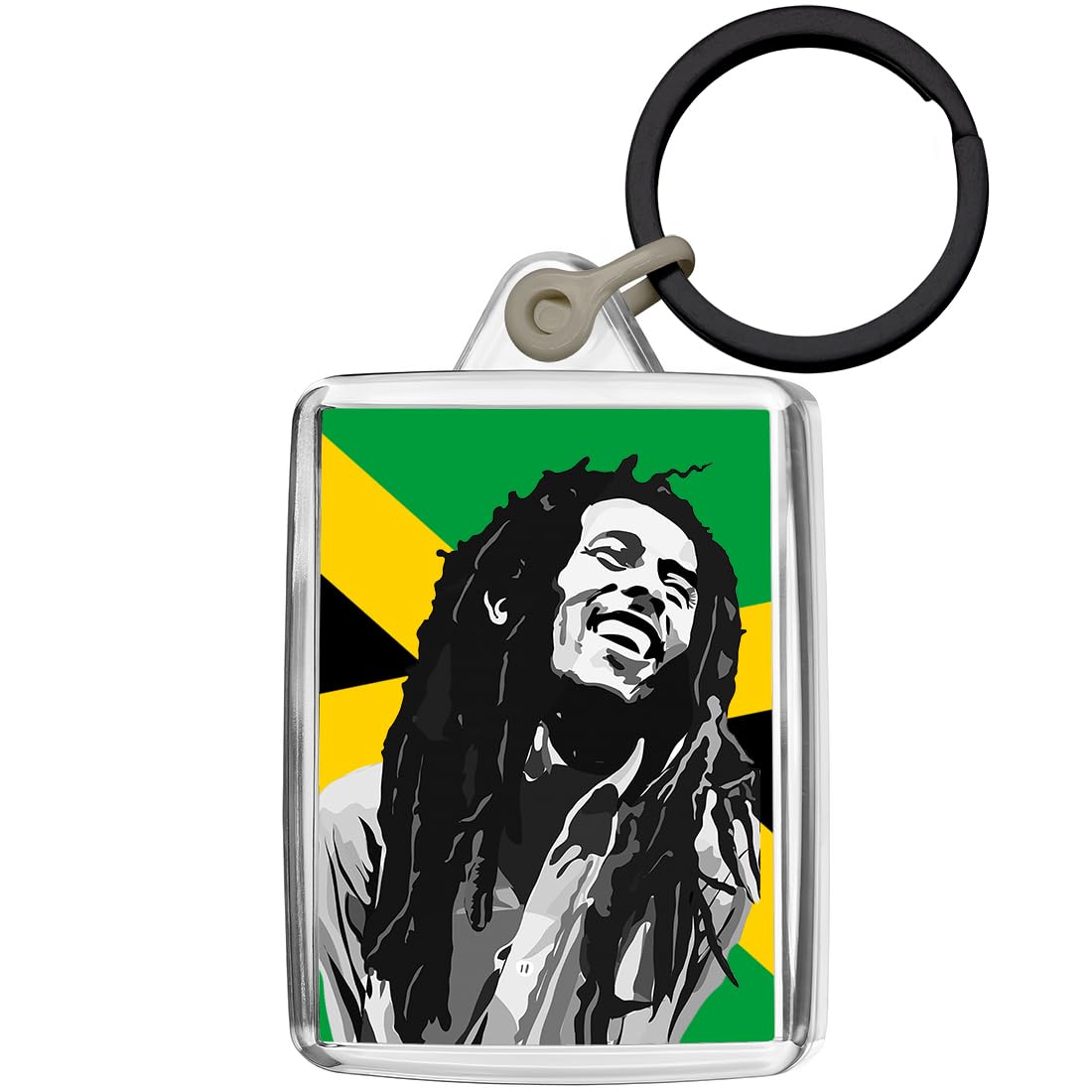 Pixly Unisex Clear Pixly® Bob Marley Keyring Key Fob Jamaica Keychain Keepsake Fun Raggae Rasta Gift For Him Her Rastafarian