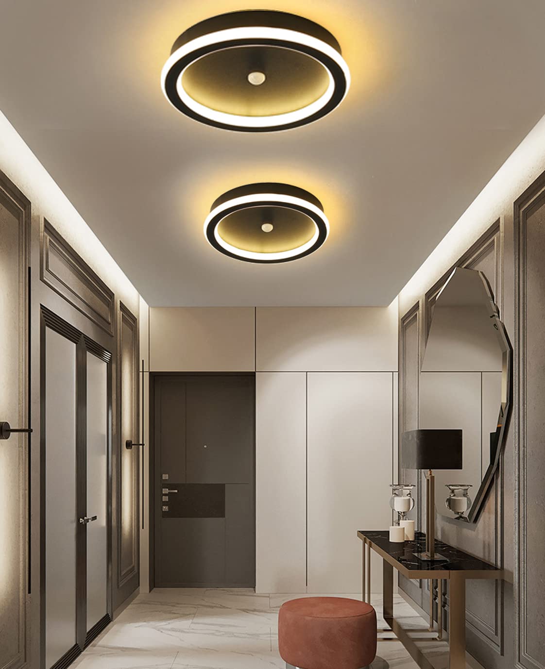 Lampa sufitowa LED z czujnikiem ruchu, nowoczesna, okrągła lampa z czujnikiem ruchu i czujnikiem światła dziennego, do salonu, sypialni, na klatkę schodową