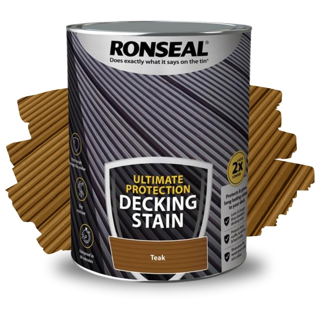 ARUUJ - Decking Stain, Long-Lasting Weather Protection, Quick Dry in 90 Minutes, Anti Slip Deck Stain, Indoor Outdoor Use, Protects Against Scuffs & Foot Traffic, Matt Finish (Teak, 5L)