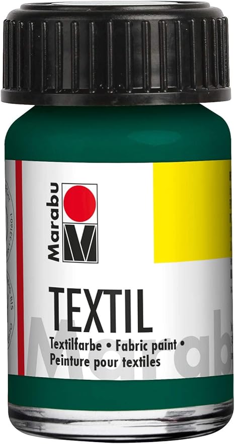 Marabu 17160039068 – Textil Stoffmalfarbe für helle Stoffe, Dunkelgrün 15 ml, Druckfarbe auf Wasserbasis, waschbeständig bis 60°C, Fixierung durch Bügeln o. Backofen Marabu 17160039068 – Textil Stoffmalfarbe für helle Stoffe, Dunkelgrün 15 ml, Druckfarbe auf Wasserbasis, waschbeständig bis 60°C, Fixierung durch Bügeln o. Backofen