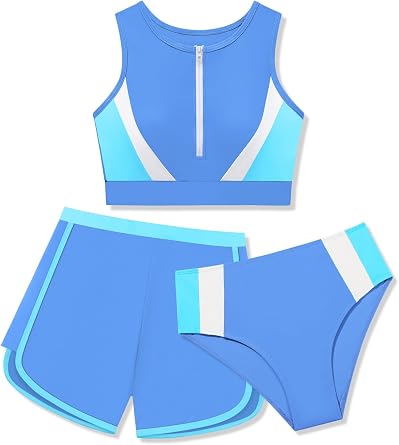 URMAGIC Girls Tankini Swimsuit Color Block Two Pieces Bathing Suit with Shorts Teen Girls Swimwear Bikini Set Swim Suit
