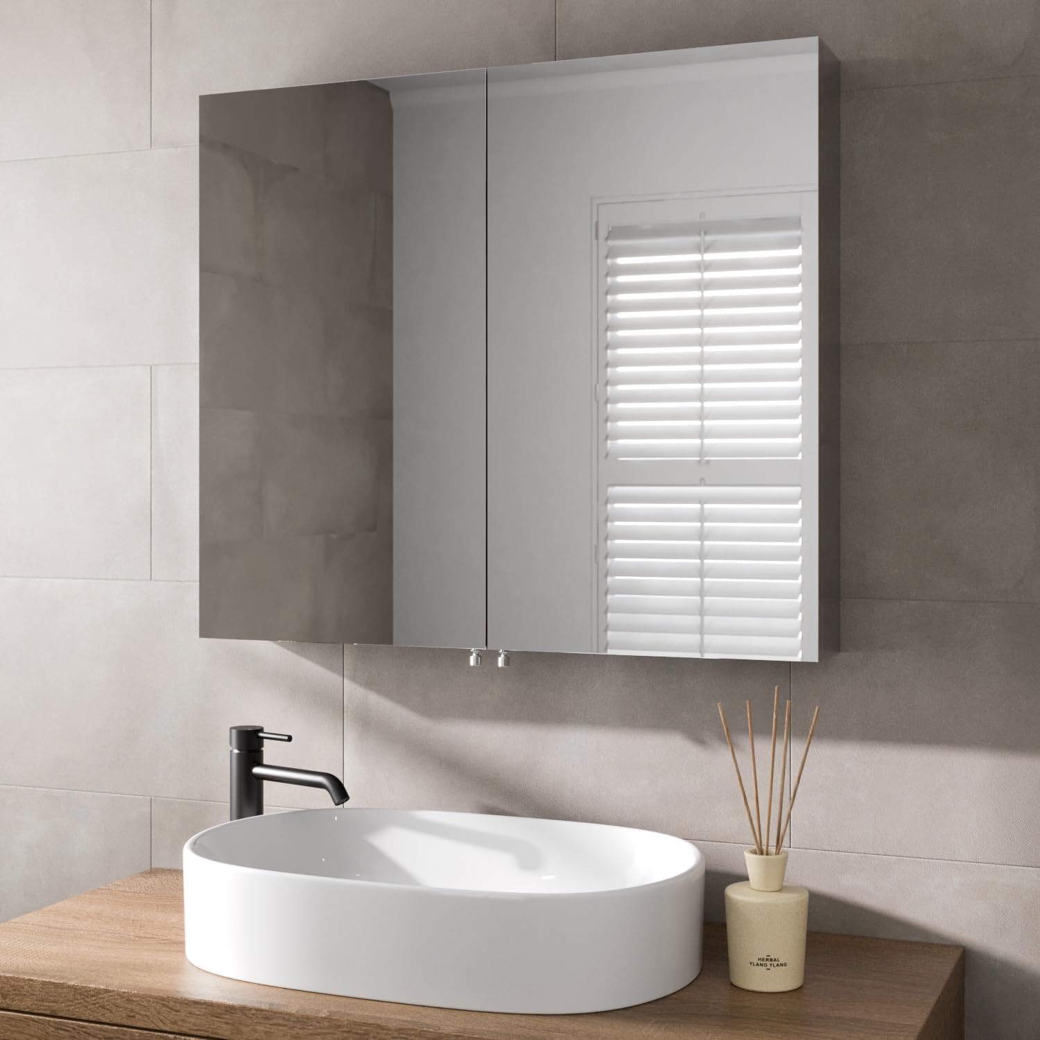 HOMCOM Bathroom Mirror Cabinet, Stainless Steel Wall Mounted Bathroom ...