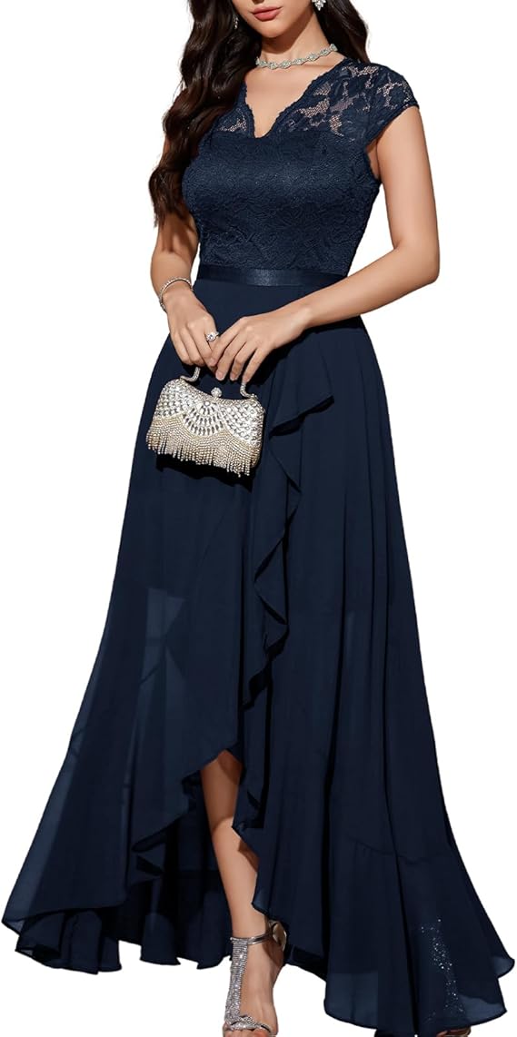 Bbonlinedress vestido a-línea con top de encaje y falda de gasa para boda y fiesta