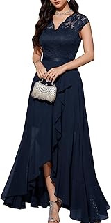 Women's V-Neck Dress for Women Wedding Guest Hi-Lo Floral Lace Prom Cocktail Party Formal Bridesmaid Dress