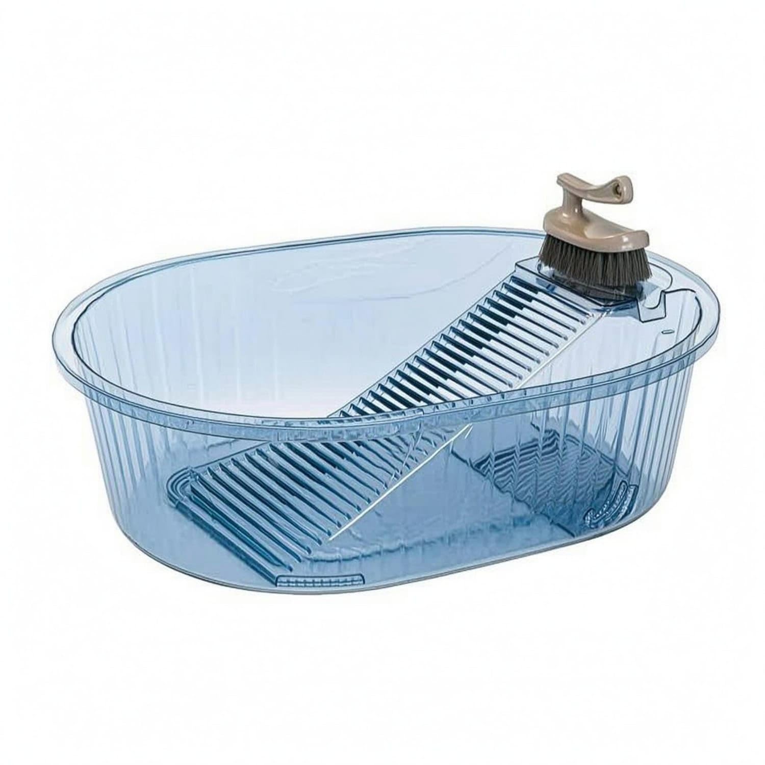 Built-in Scrub Board Integrated Washboard Basin Raised Ridges Washboard Basin Ribbed Texture Oval Wash Tub Transparent, 9670 Wash Basin - B-image-8