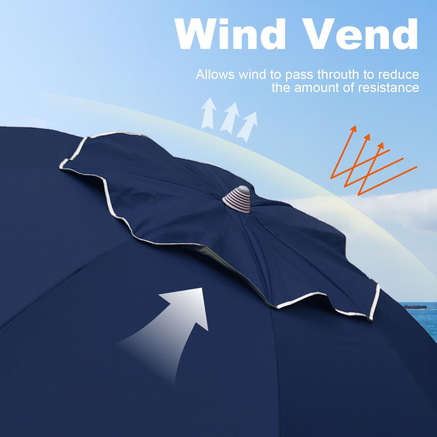 AMMSUN 7ft Beach Umbrella with Sand Anchor Sand Screw, Tilt, Windproof, Sun Protection,UPF 50+ Silver Coating Inside and Telescoping Pole for Outdoor Patio (Solid Navy)