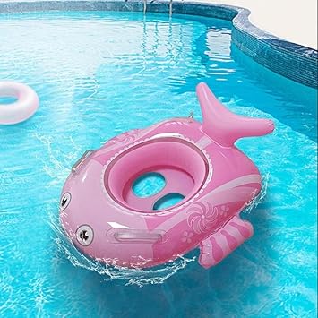 Kids Inflatable Swimming Pool Float | Fish-Shaped Baby Water Float with Seat & Safety Summer Pool Toy for Boys & Girls (Pink)