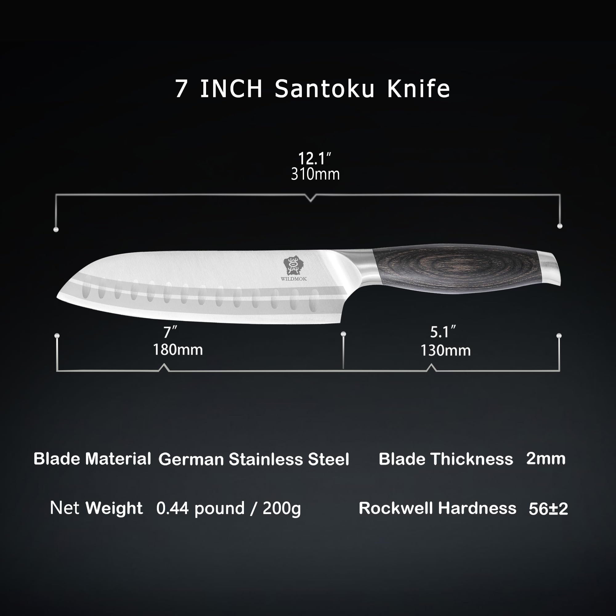 WILDMOK Coltello da 18 cm santoku, coltello da chef giapponese -ultra tagliente coltello da cucina, coltello da chef in acciaio inossidabile tedesco