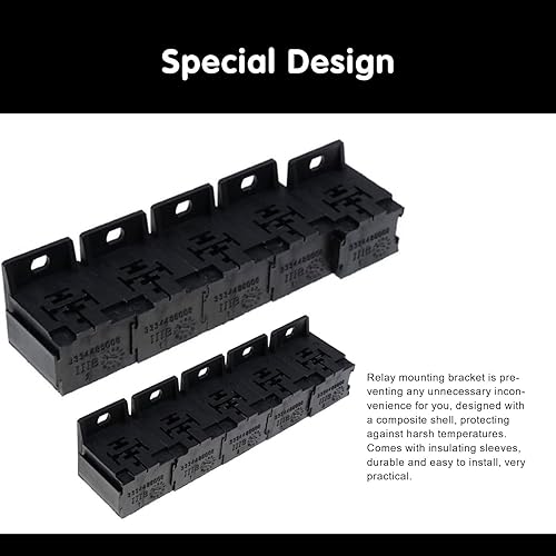 Miniatura 3 de Pack-10 Soportes de base de relé, 30-80A 5 pines con kit de terminales de 0.2 pulgadas, accesorios de repuesto universales para automóvil, para la